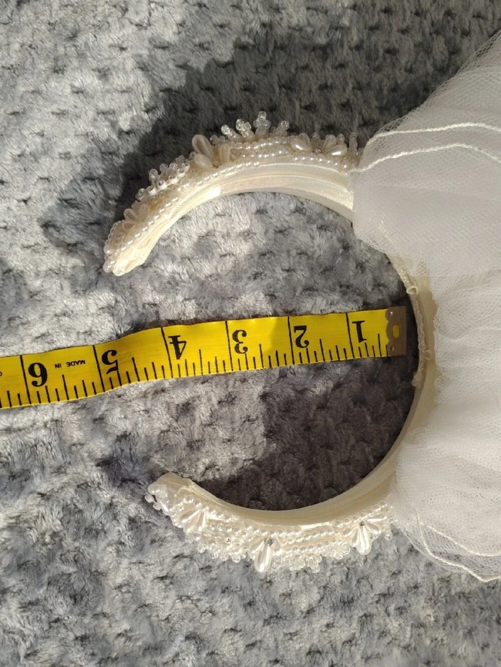 Beaded Pearl White Bridal Headband with Veil
